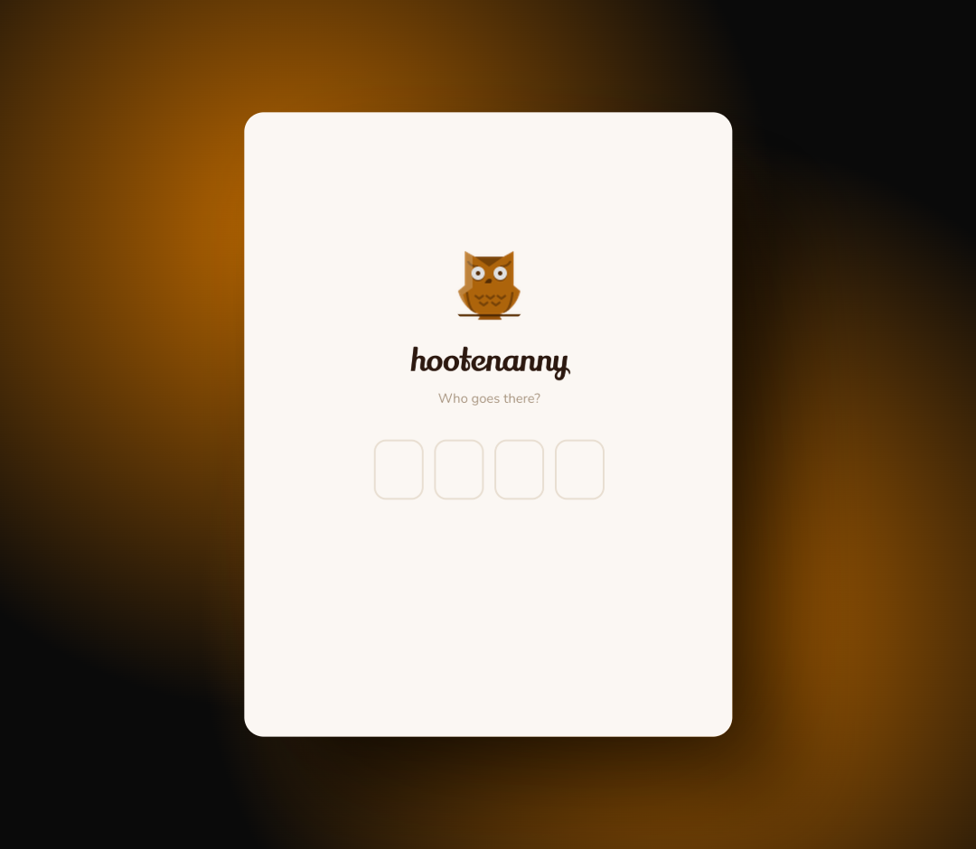 The Hootenanny sign-in screen with its owl mascot