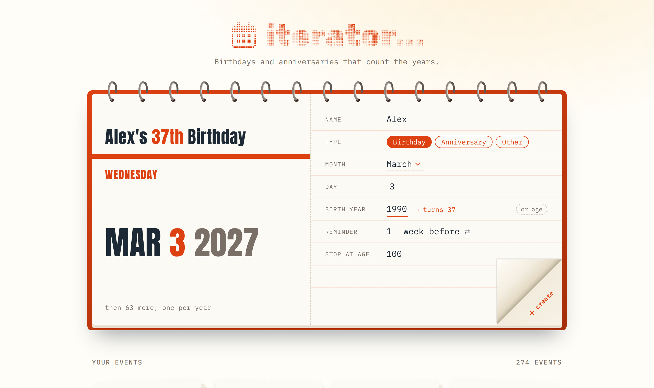 The iterator desk calendar with an event filled in
