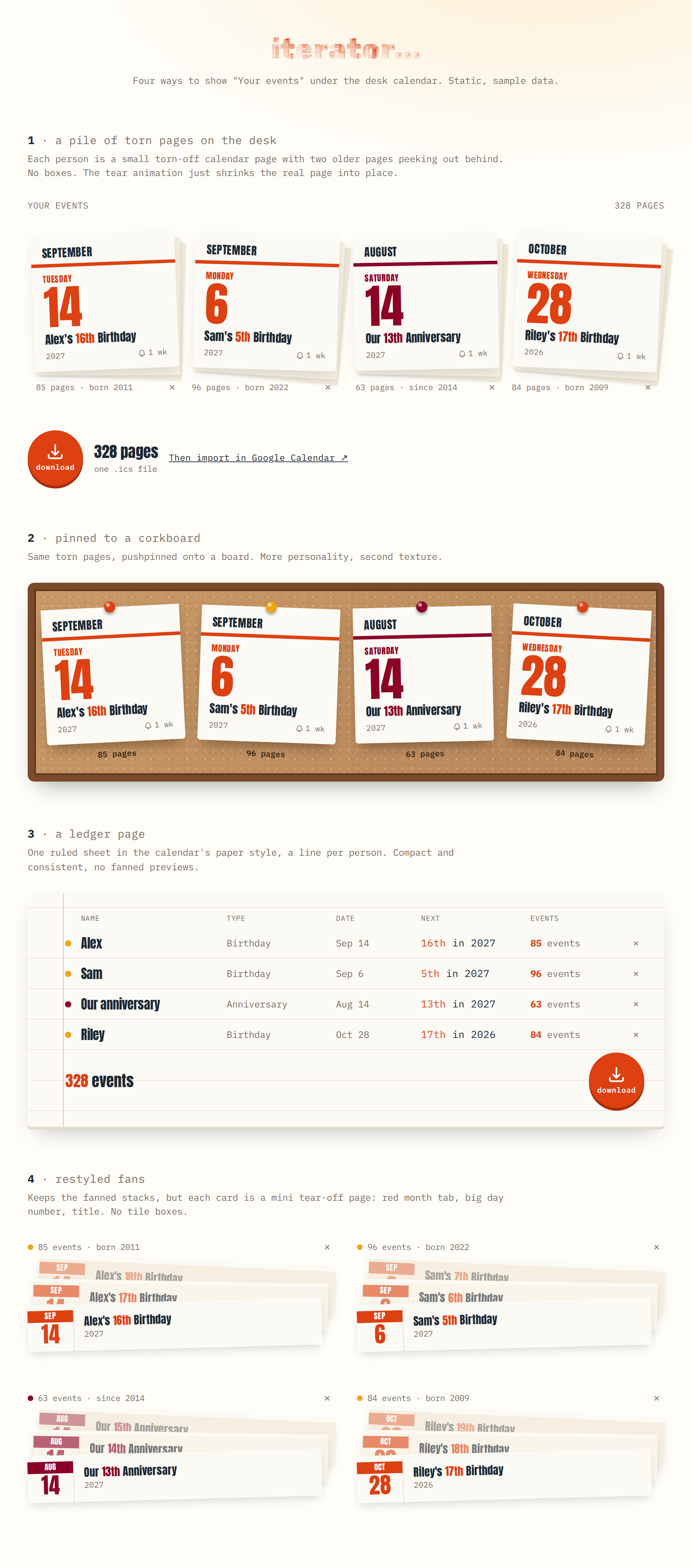 Explorations for how created events should look under the calendar