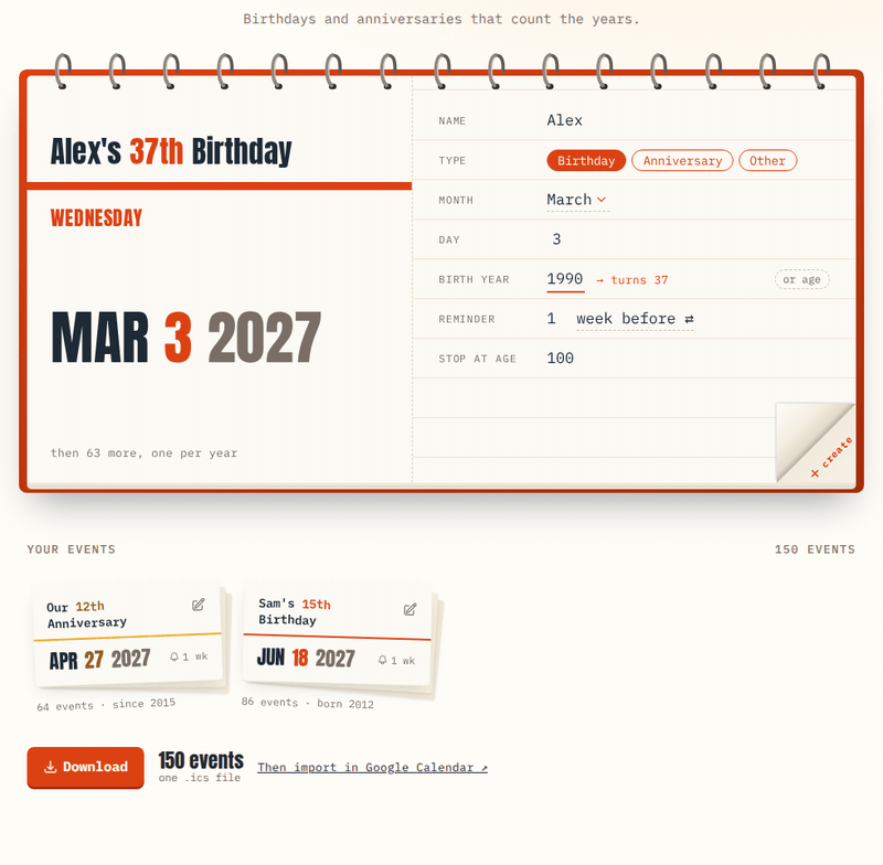 A calendar page tearing off and shrinking into the event list