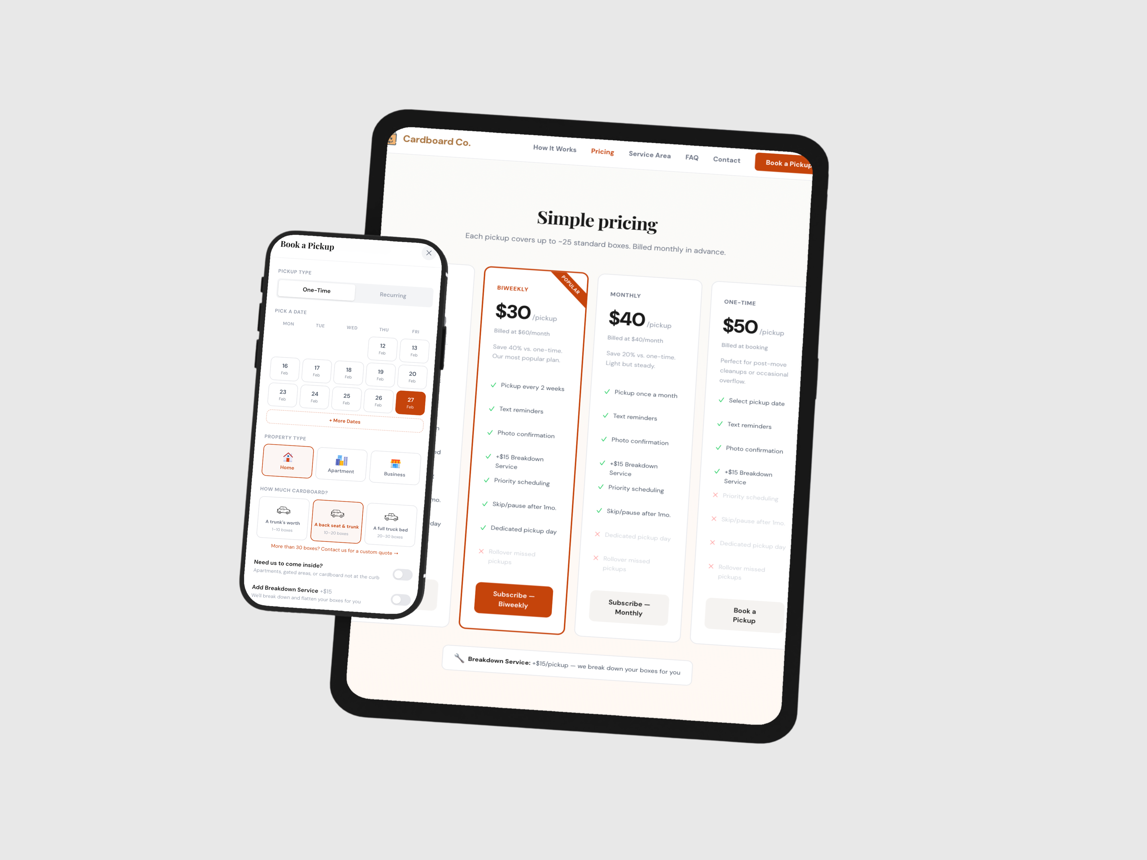 Cardboard Co website on tablet and phone
