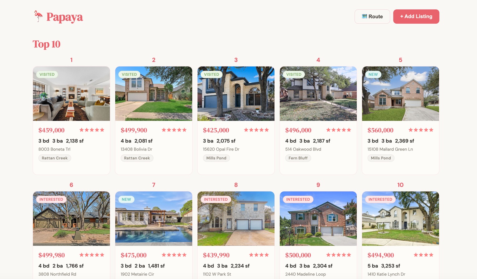 Papaya app route planning